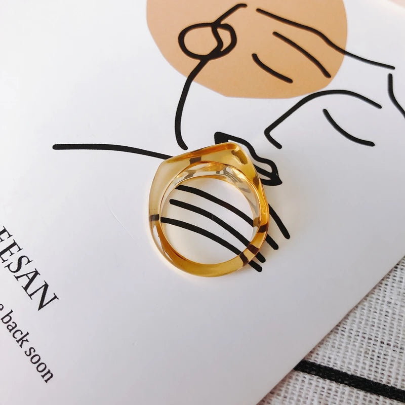 Acrylic Resin Geometric Square Round Ring Set Transparent Fresh Jewelry