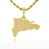 Dominican Map Pendant Hip Hop 14k Plated Zircon Pendant Necklace