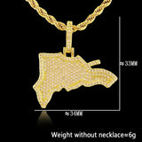Dominican Map Pendant Hip Hop 14k Plated Zircon Pendant Necklace