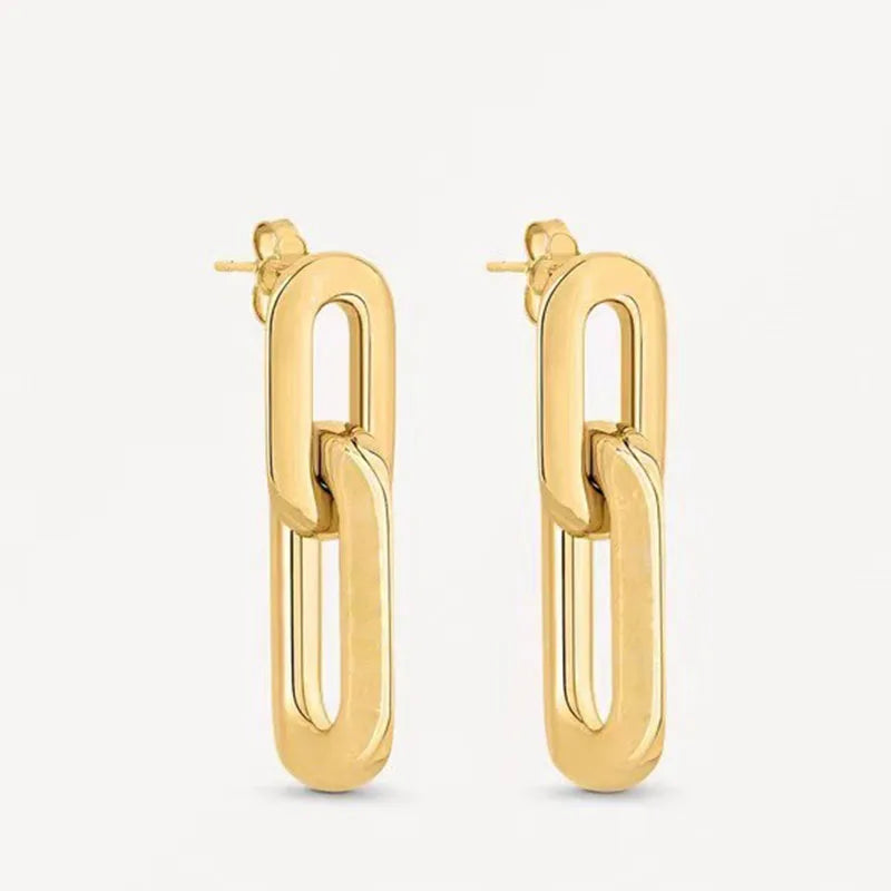 Hot Woman Earrings Double Ring Stainless Steel Charm Jewelry Birthday Gift
