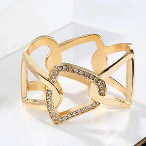 Metal Crystal Chain Bangle Open Cuff Bracelet for Women