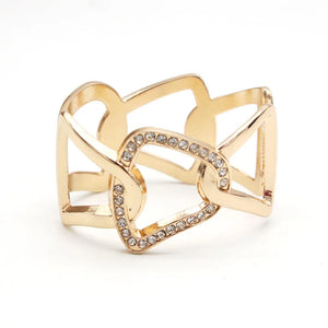 Metal Crystal Chain Bangle Open Cuff Bracelet for Women