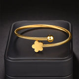 Stainless Steel Star Charm Bangle Flower Circle Bracelet