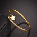Stainless Steel Star Charm Bangle Flower Circle Bracelet