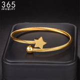 Stainless Steel Star Charm Bangle Flower Circle Bracelet