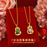 24K Green Emerald Pendant Chalcedony Jade Gemstone Chain Choker