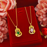 24K Green Emerald Pendant Chalcedony Jade Gemstone Chain Choker
