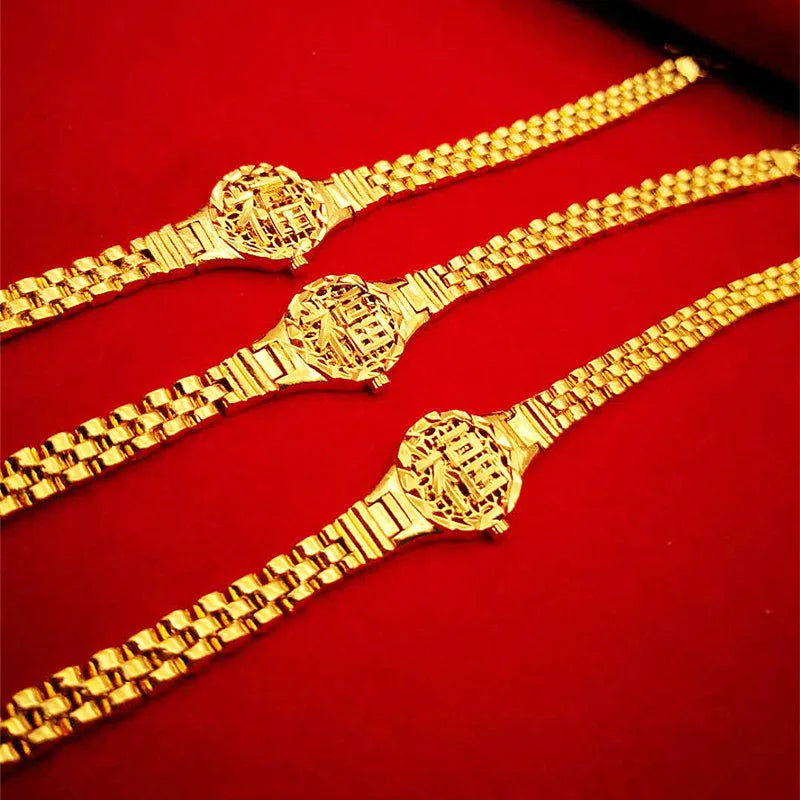 24K Plated Watch Chain Charm Bracelets Women Couple Jewelry Christmas