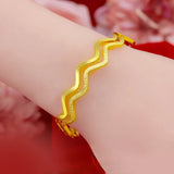 24k Yellow Plated Wave Pattern Bracelet for Women