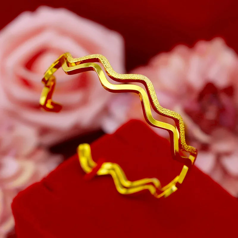 24k Yellow Plated Wave Pattern Bracelet for Women