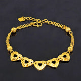 24k Yellow Plated Love Heart Pendant Bracelet for Women