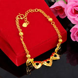 24k Yellow Plated Love Heart Pendant Bracelet for Women