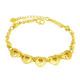 24k Yellow Plated Love Heart Pendant Bracelet for Women
