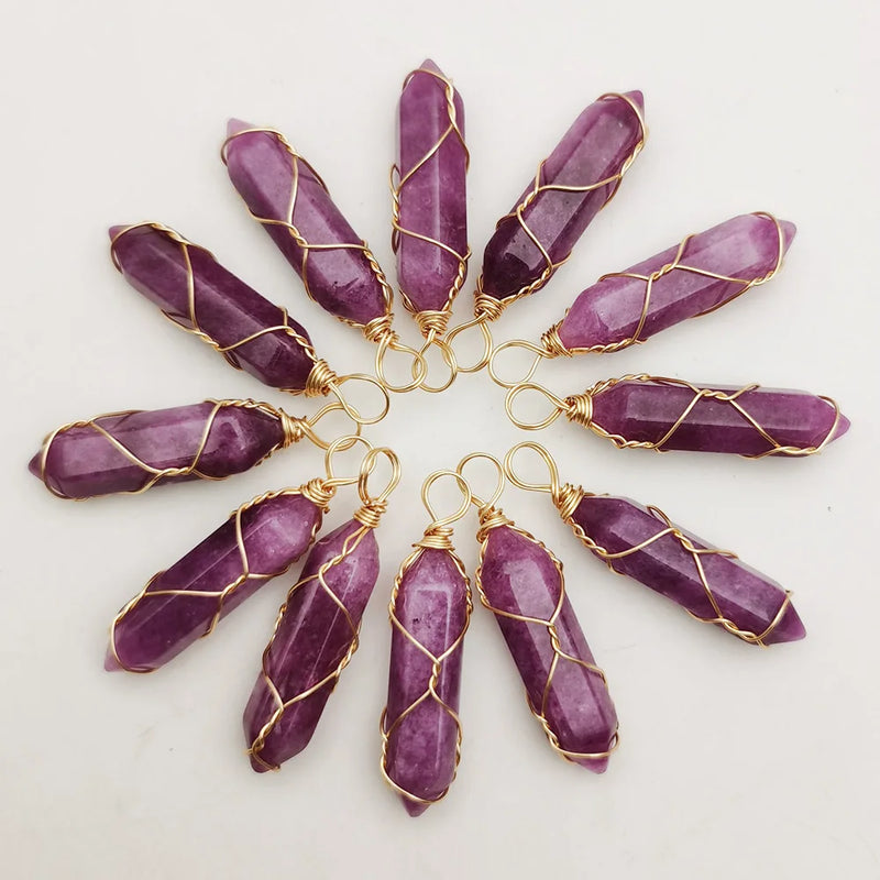 24pc Purple Stone Metal Necklace Pendant for DIY Jewelry Making