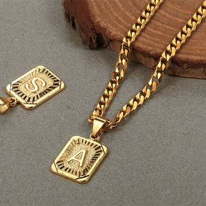 26 Letter Pendant Necklace Cuban Chain Initial Necklace Choker Jewelry