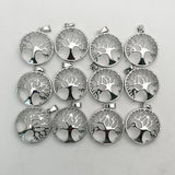 27MM Tree of Life Metal Shell 24pc Wisdom Chakra Reiki Natural Stone Pendant