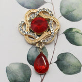 10pcs Flower Shaped Alloy Golden Rhinestone Brooches