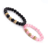 Couple His Hers Stone Bead CZ Crown Bracelet Set Men Wristband Jewelry