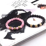 Couple His Hers Stone Bead CZ Crown Bracelet Set Men Wristband Jewelry