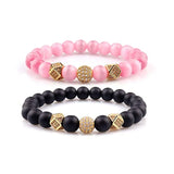 Couple His Hers Stone Bead CZ Crown Bracelet Set Men Wristband Jewelry