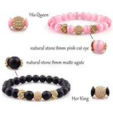 Couple His Hers Stone Bead CZ Crown Bracelet Set Men Wristband Jewelry