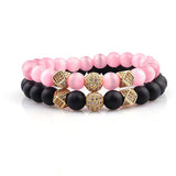 Couple His Hers Stone Bead CZ Crown Bracelet Set Men Wristband Jewelry