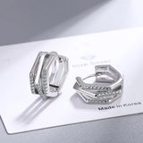3 Row Rhinestone 925 Silver Stud Earrings for Women