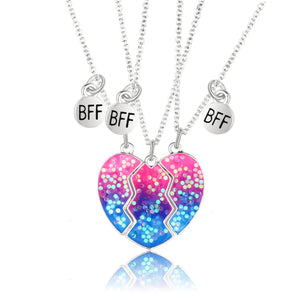 3 Pack Bff Heart Pendant Necklace Rainbow Enamel Broken Heart Pendant