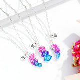 3 Pack Bff Heart Pendant Necklace Rainbow Enamel Broken Heart Pendant