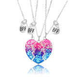 3 Pack Bff Heart Pendant Necklace Rainbow Enamel Broken Heart Pendant