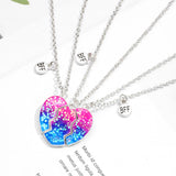 3 Pack Bff Heart Pendant Necklace Rainbow Enamel Broken Heart Pendant