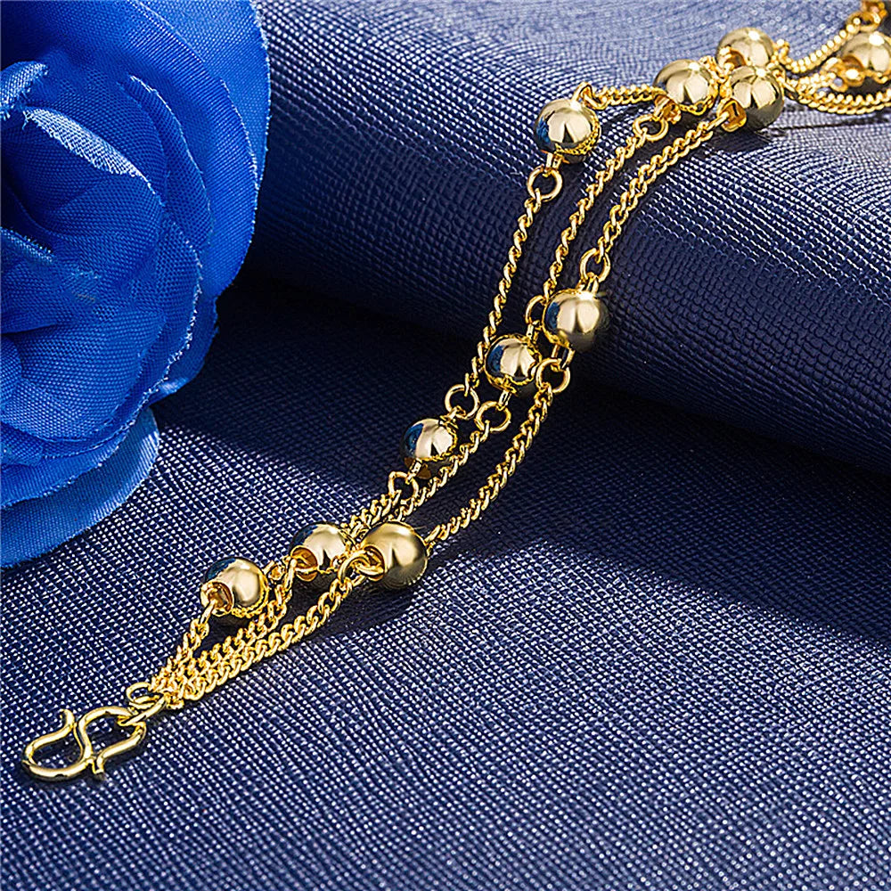 Layered Stackable Chain Bracelets 14K Beads Link Jewelry