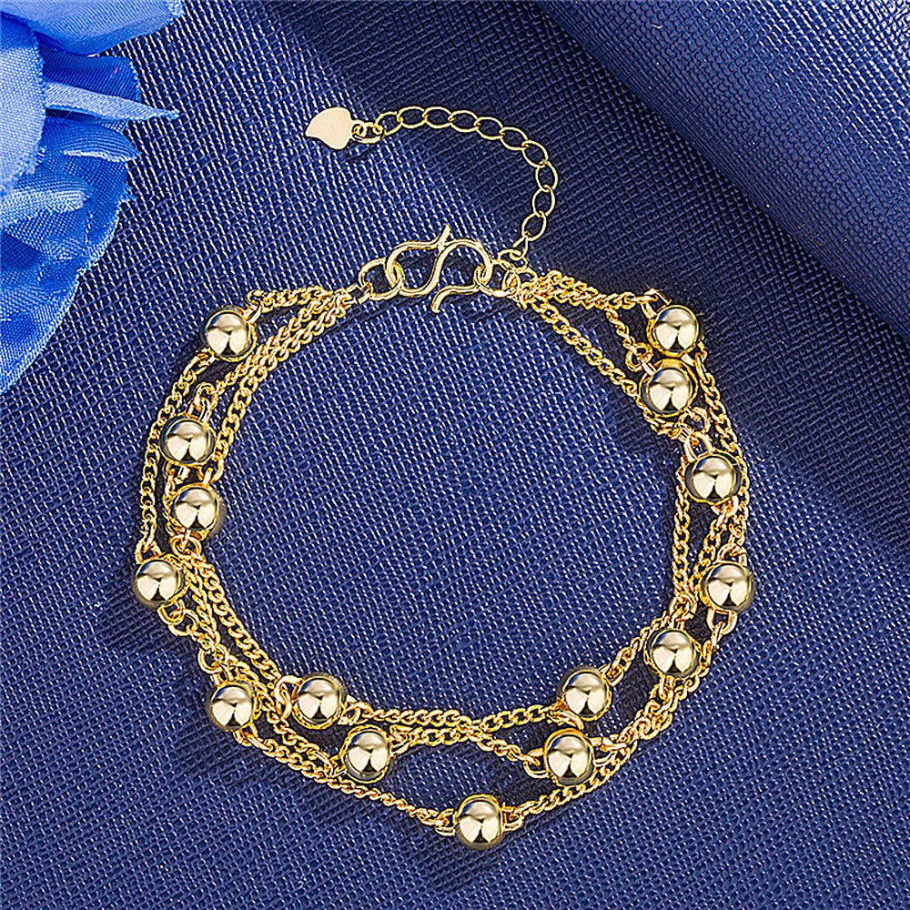 Layered Stackable Chain Bracelets 14K Beads Link Jewelry