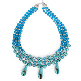 3-Row Blue Pearl & Turquoise Pagoda Necklace for Women and Girls