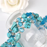 3-Row Blue Pearl & Turquoise Pagoda Necklace for Women and Girls