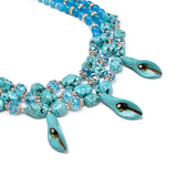 3-Row Blue Pearl & Turquoise Pagoda Necklace for Women and Girls