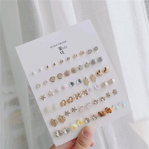 30 Pairs Crystal Earrings Set for Women - Piercing Studs & Beaded Jewelry Gift