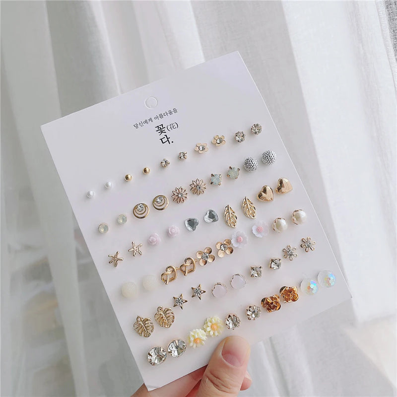 30 Pairs Crystal Earrings Set for Women - Piercing Studs & Beaded Jewelry Gift