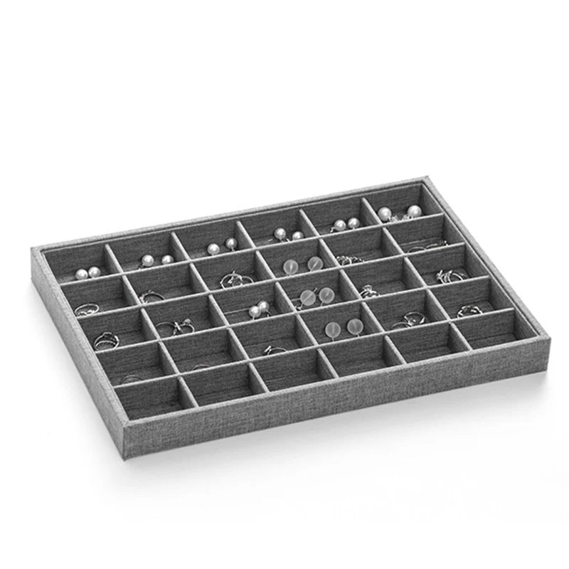 Vintage Grey Linen Jewelry Display for Storage and Show Case Tray