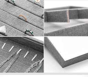 Vintage Grey Linen Jewelry Display for Storage and Show Case Tray