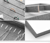 Vintage Grey Linen Jewelry Display for Storage and Show Case Tray