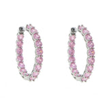 Rose Quartz Round Large Hoop Earring 925 Sterling Silver Punk Pink CZ Jewelry