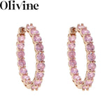 Rose Quartz Round Large Hoop Earring 925 Sterling Silver Punk Pink CZ Jewelry