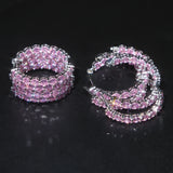 Rose Quartz Round Large Hoop Earring 925 Sterling Silver Punk Pink CZ Jewelry
