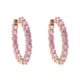 Rose Quartz Round Large Hoop Earring 925 Sterling Silver Punk Pink CZ Jewelry