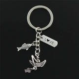 30mm Key Chain Jewelry Silver Fisherman Boat Fishing Pendant