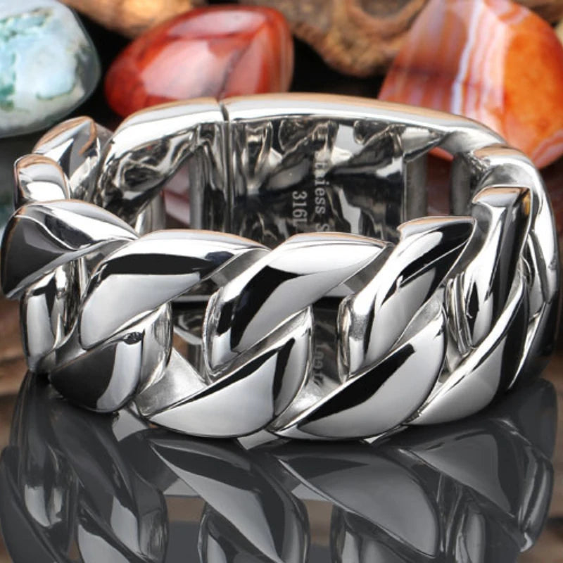 316 Stainless Steel Silver Bracelet Bangle Men's Heavy Chunky Link Chain