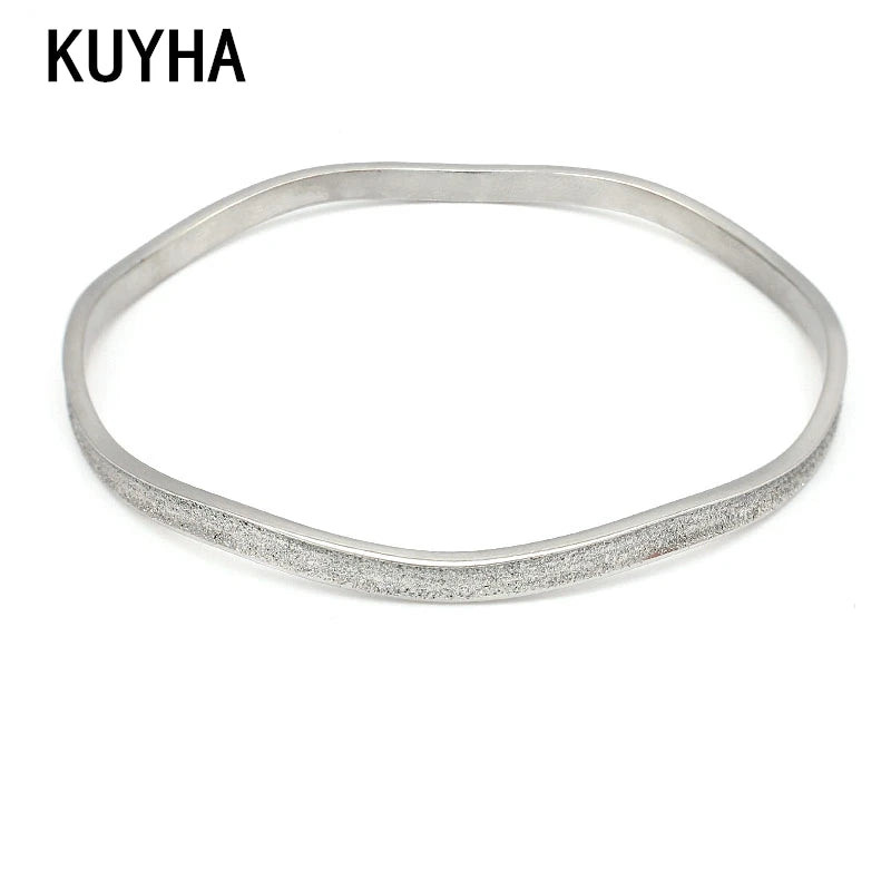 316L Stainless Steel Wave Bangle Bracelet for Women 4mm