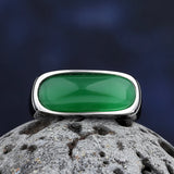 316L Stainless Steel Green Zircon Stone Ring For Men Women Teens