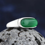 316L Stainless Steel Green Zircon Stone Ring For Men Women Teens